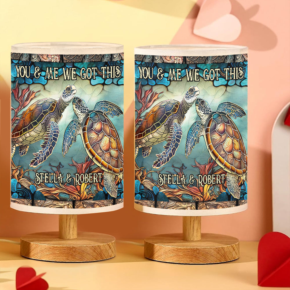 You & Me - Personalized Turtle Table Lamp with Wood Base