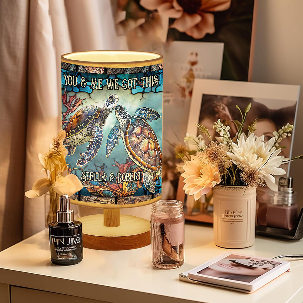 You & Me - Personalized Turtle Table Lamp with Wood Base