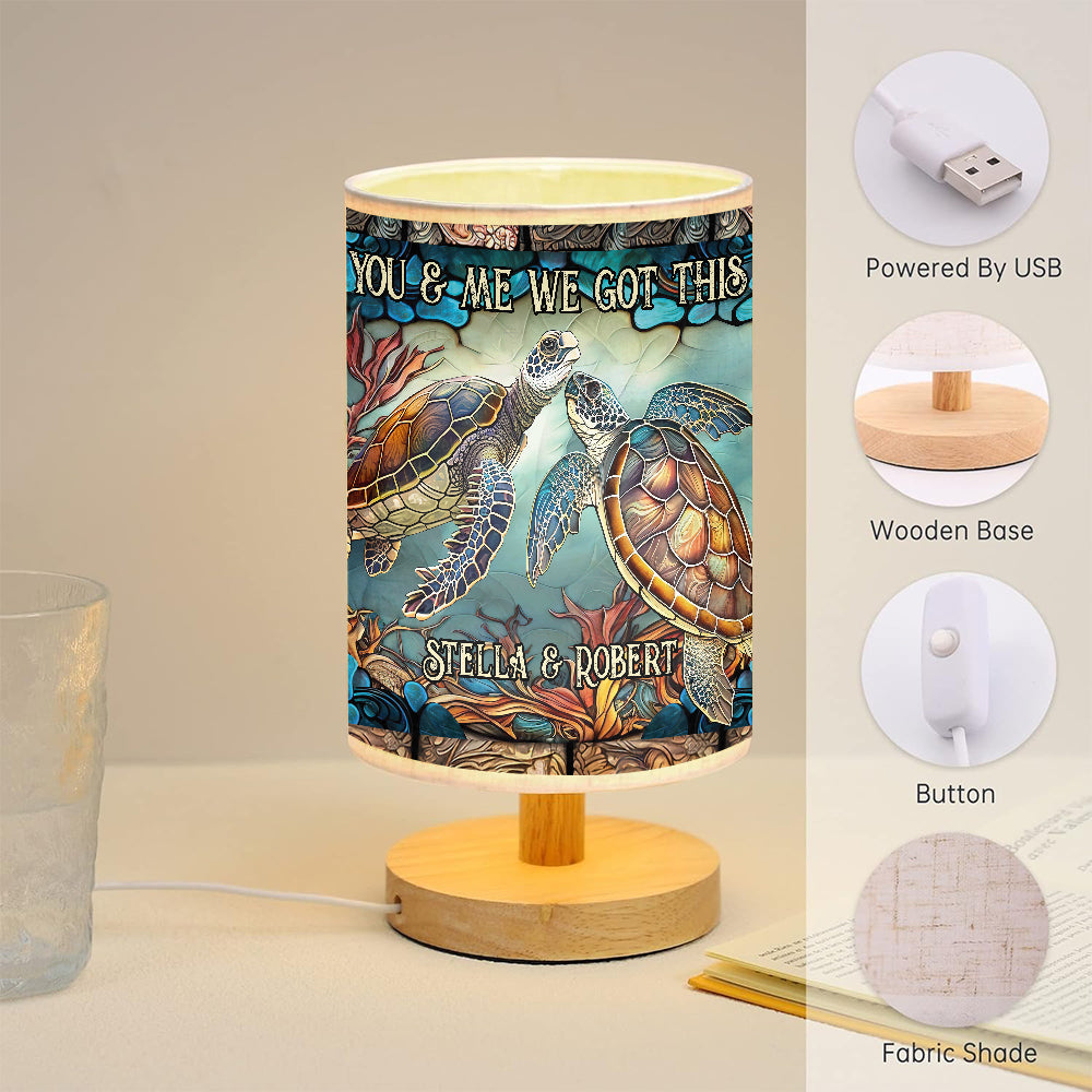 You & Me - Personalized Turtle Table Lamp with Wood Base