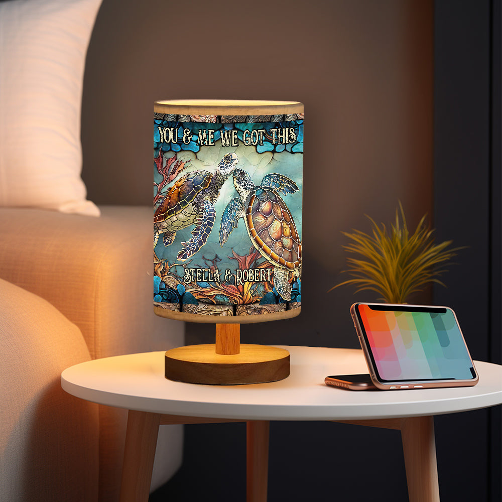 You & Me - Personalized Turtle Table Lamp with Wood Base