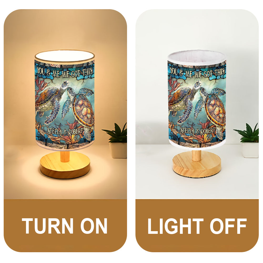 You & Me - Personalized Turtle Table Lamp with Wood Base