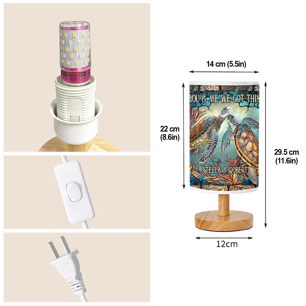 You & Me - Personalized Turtle Table Lamp with Wood Base