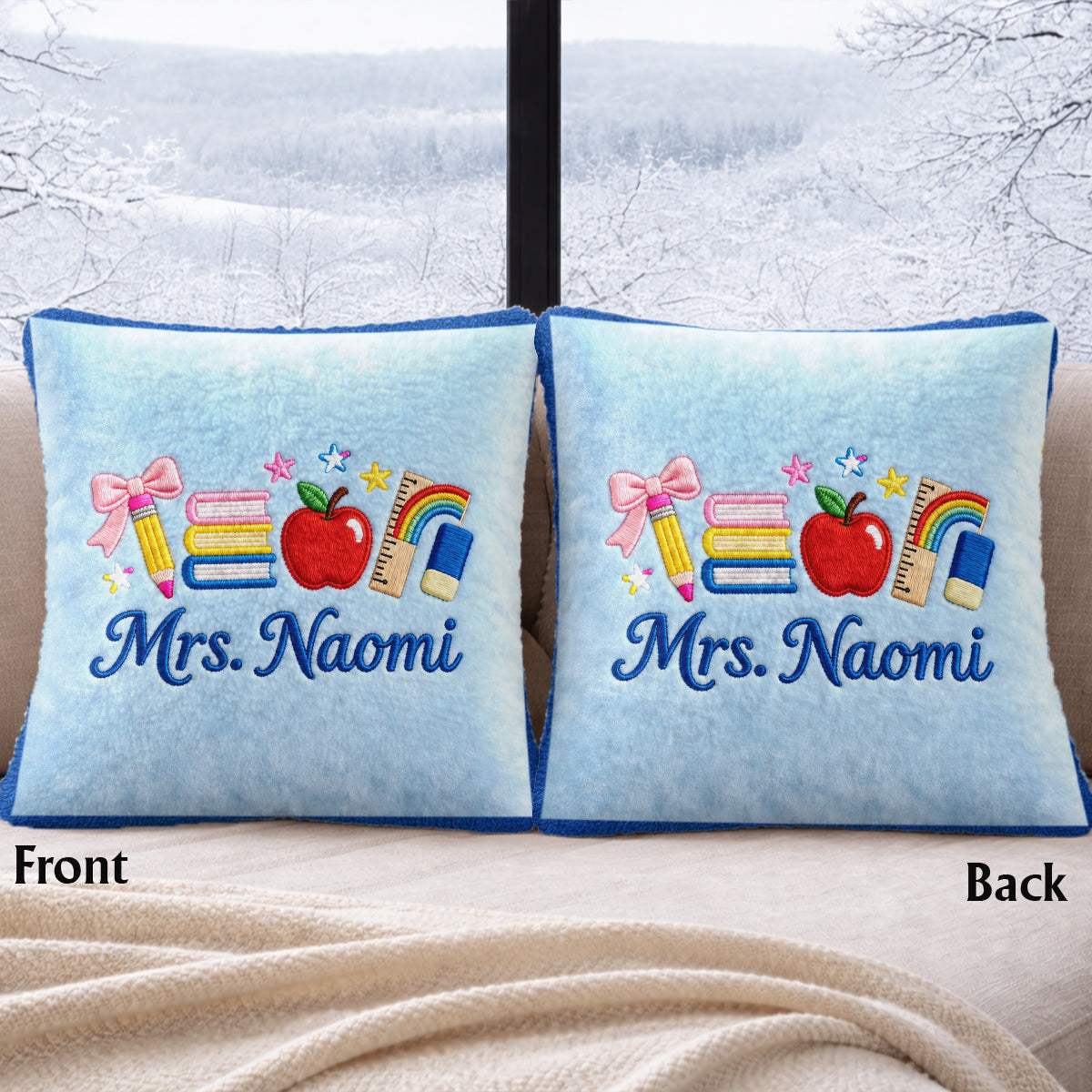 Kawaii School Teacher Gift Personalized - Personalized Teacher Faux Fur Square Pillow