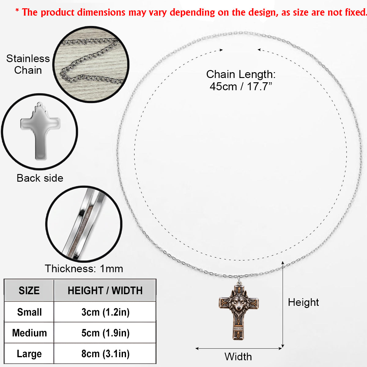 Wolf Guardian Cross Necklace - Personalized Wolf Shaped Metal Pendant Necklace