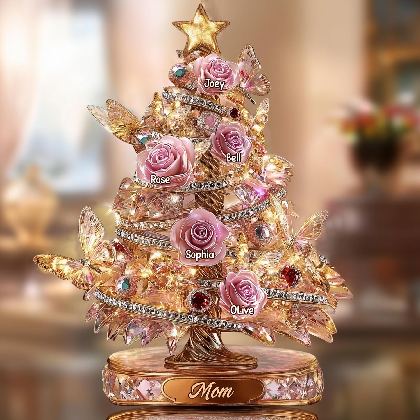 Beautiful Rose Christmas Tree, A Perfect Christmas Gift for Mom - Personalized Mother Custom Shaped Acrylic Plaque