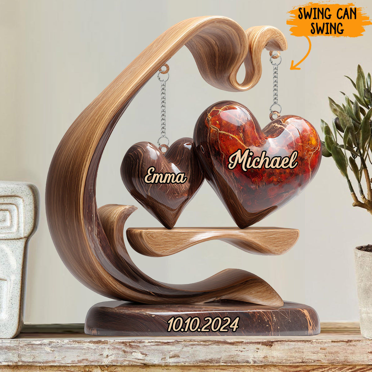 Love Hearts Swing - Personalized Couple Plaque With Charm
