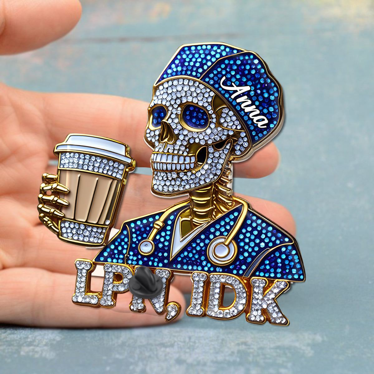 Funny Registered Nurse Skull - Personalized Nurse Pin