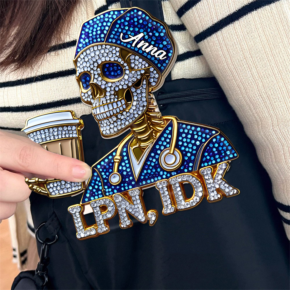 Funny Registered Nurse Skull - Personalized Nurse Pin