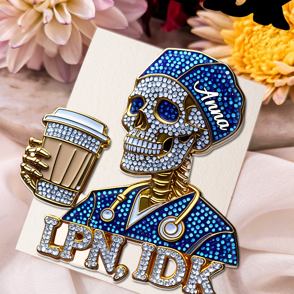 Funny Registered Nurse Skull - Personalized Nurse Pin