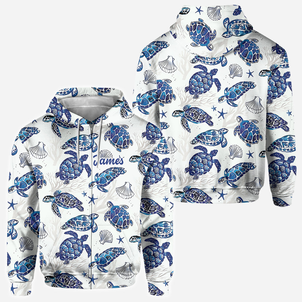 Toile De Jouy Patterm, Blue Dolphin, Turtle,... - Personalized Sea Lover All Over Shirt