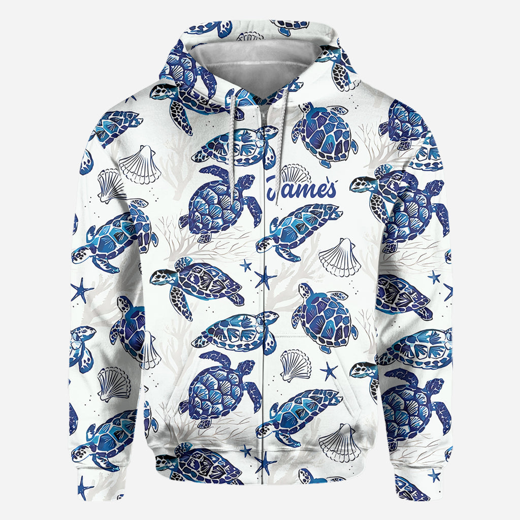 Toile De Jouy Patterm, Blue Dolphin, Turtle,... - Personalized Sea Lover All Over Shirt