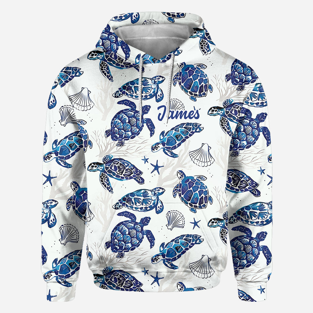 Toile De Jouy Patterm, Blue Dolphin, Turtle,... - Personalized Sea Lover All Over Shirt