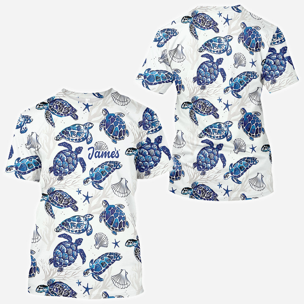 Toile De Jouy Patterm, Blue Dolphin, Turtle,... - Personalized Sea Lover All Over Shirt