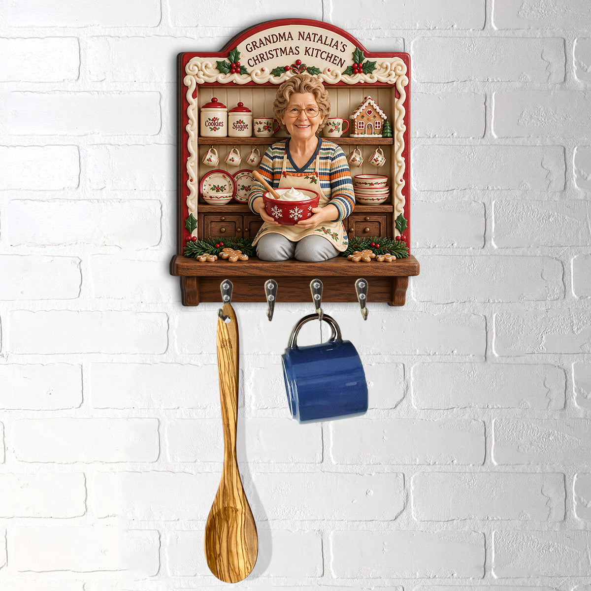 Christmas Kitchen - Personalized Grandma Custom Shaped Hanging Rack