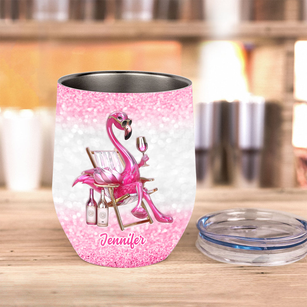 Be a Flamingo In a Flock of Pigeons - Personalized Flamingo Wine Tumbler