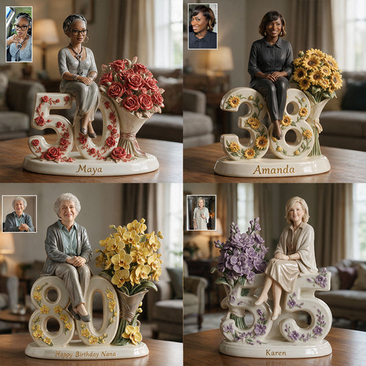Gift For Her - Custom Flower Bouquet And Number - Personalized Birthday 3D Plaque