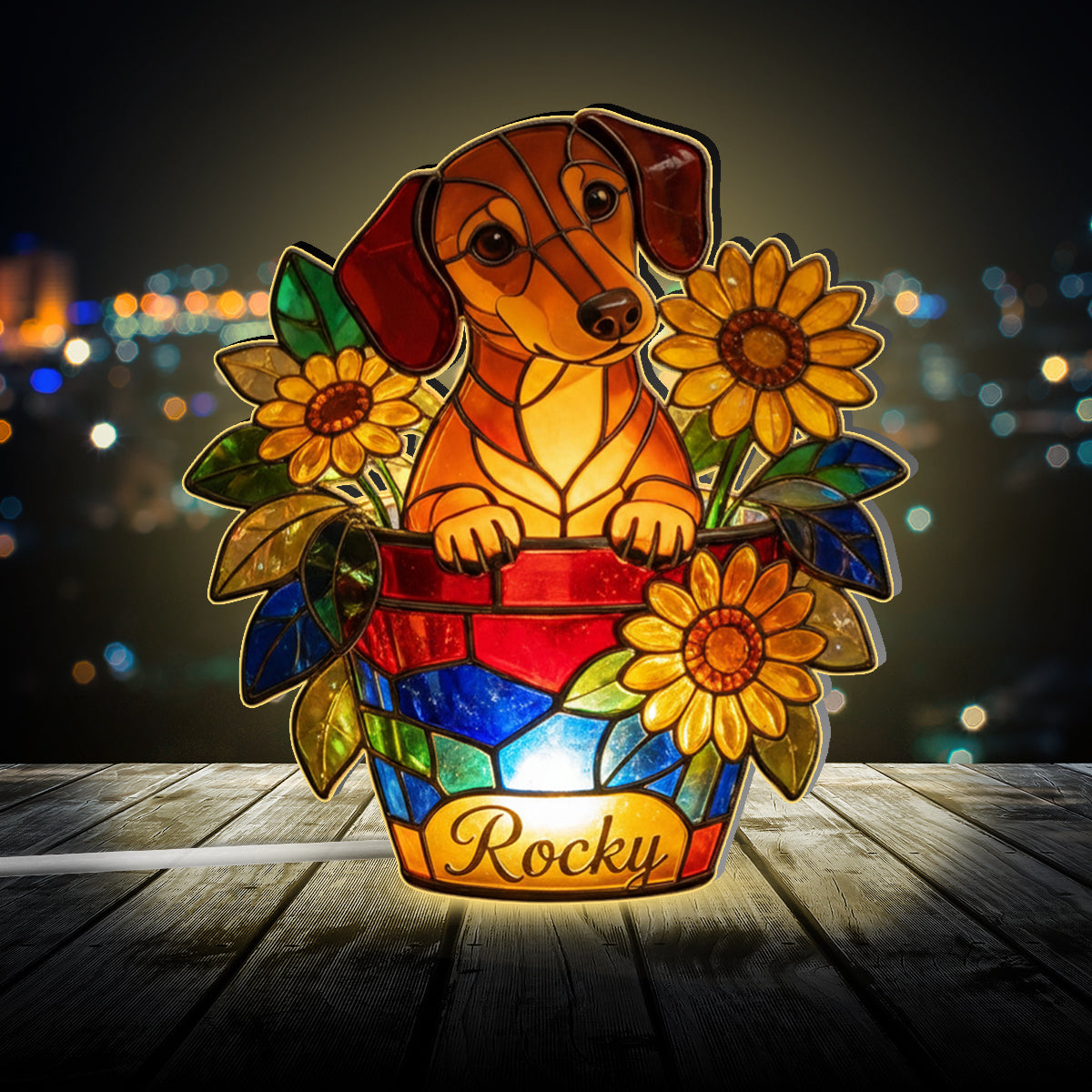 Cute Pets And Flowers - Personalized Dog Acrylic LED Night Light