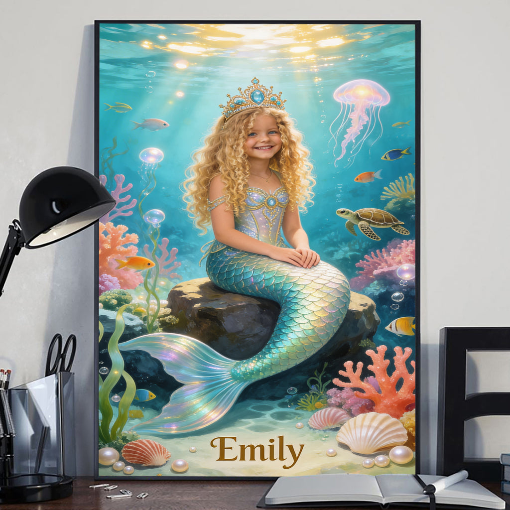 Custom Any Photo - Mermaid - Personalized Kid Canvas And Poster