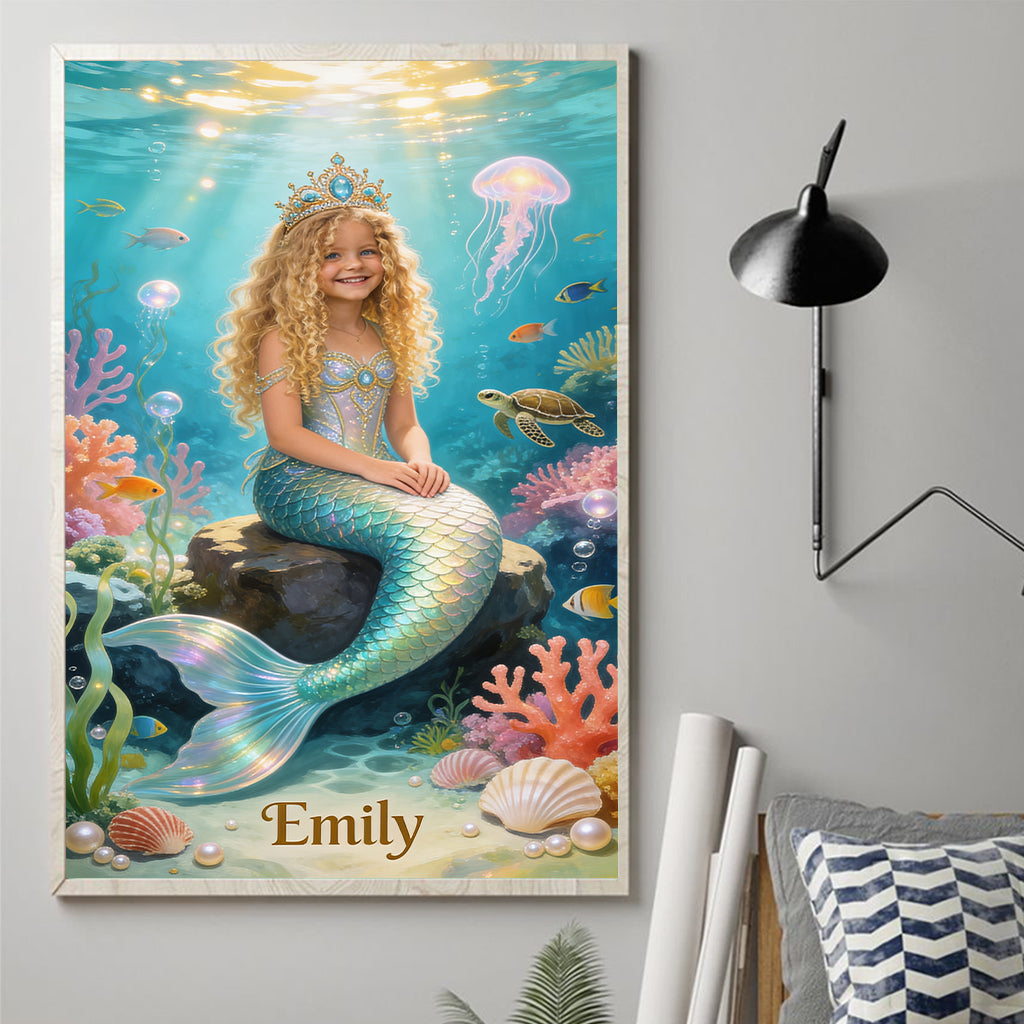 Custom Any Photo - Mermaid - Personalized Kid Canvas And Poster