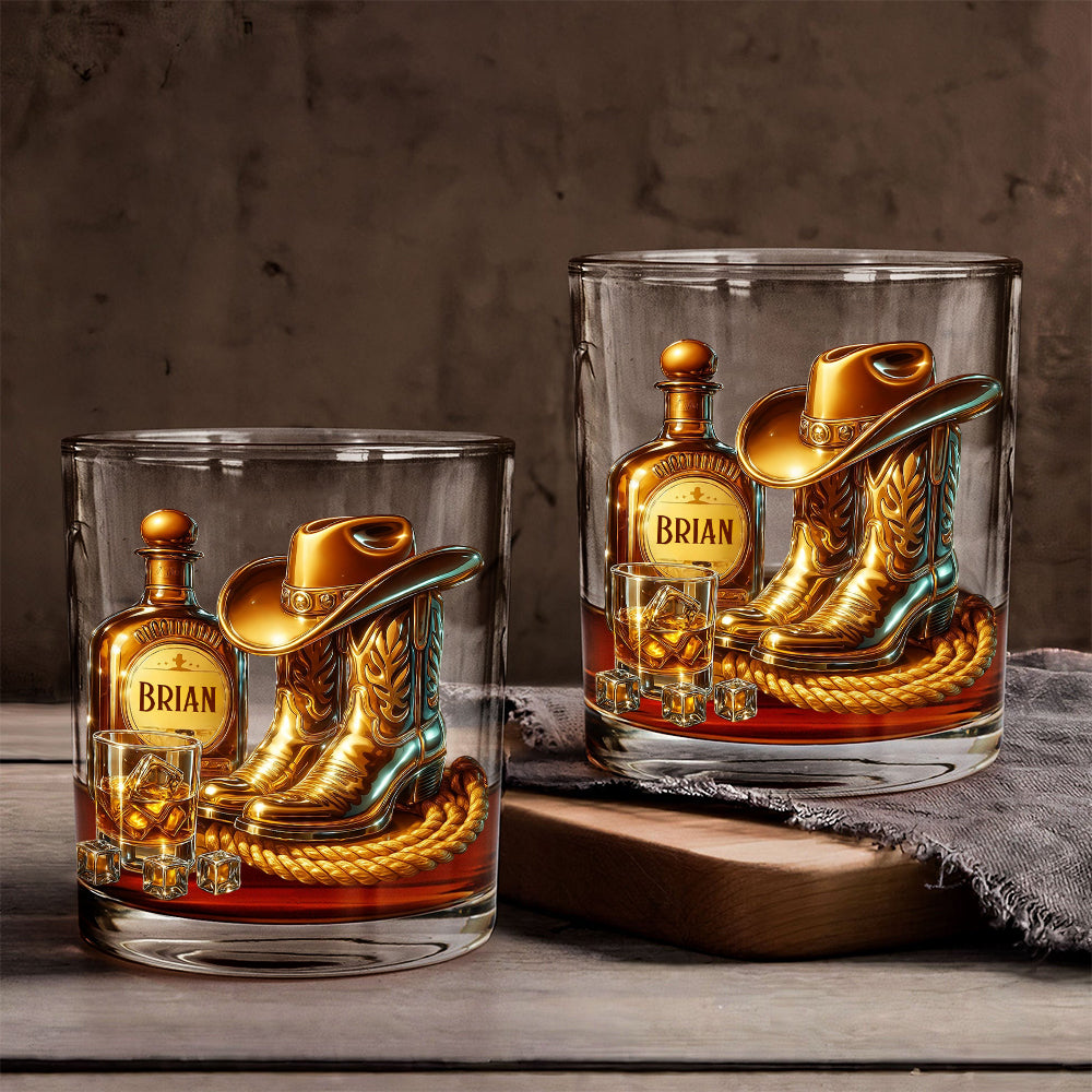 Cowboy Boots Hat - Personalized Whisky Whiskey Glass