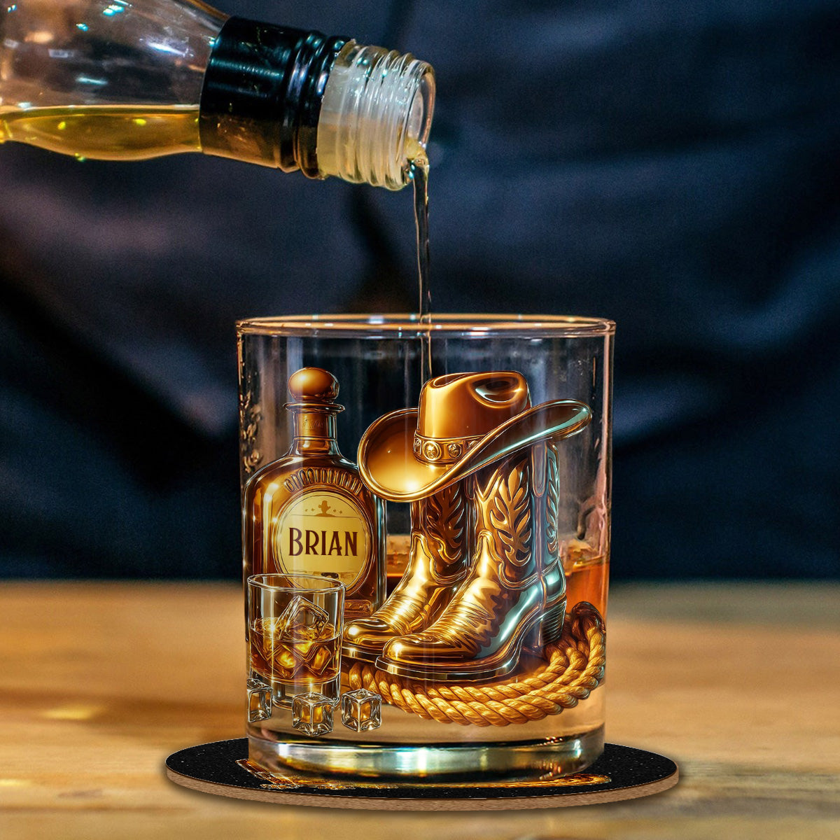 Cowboy Boots Hat - Personalized Whisky Whiskey Glass