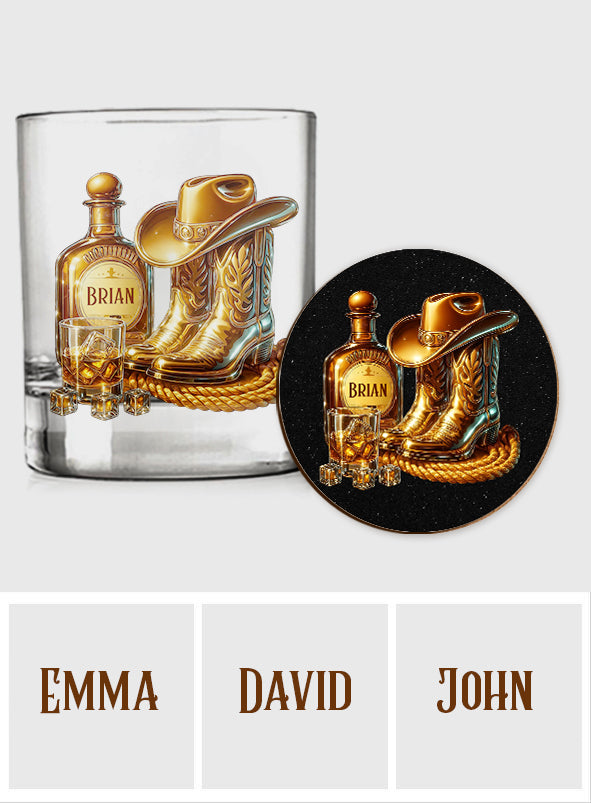 Cowboy Boots Hat - Personalized Whisky Whiskey Glass
