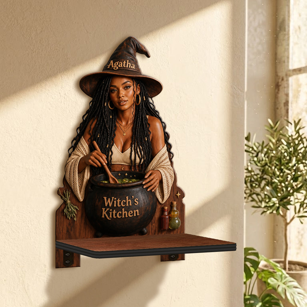 Witch's Kitchen - Personalized Witch Wooden Floating Shelf
