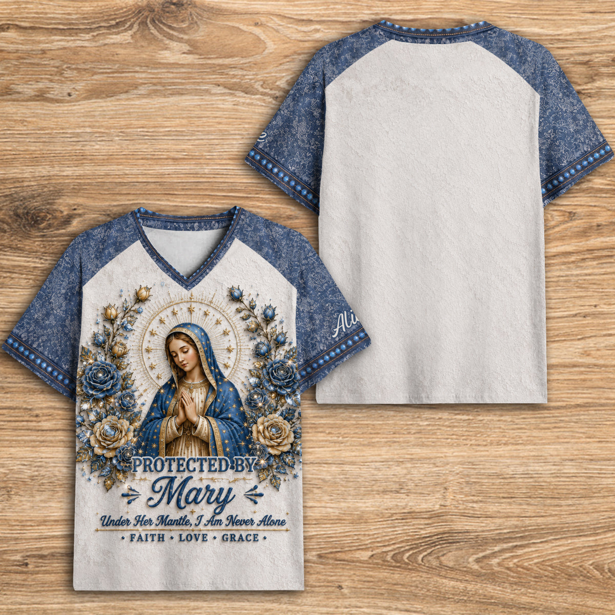 Protected By Mary - Personalized Christian Fully Printed V-Neck T-Shirt