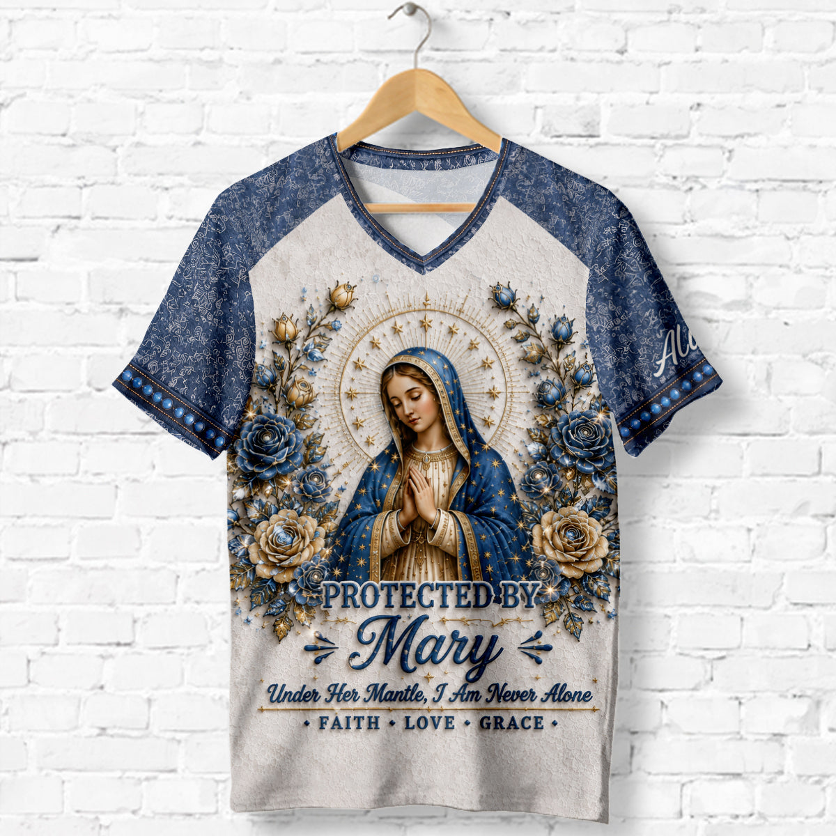 Protected By Mary - Personalized Christian Fully Printed V-Neck T-Shirt