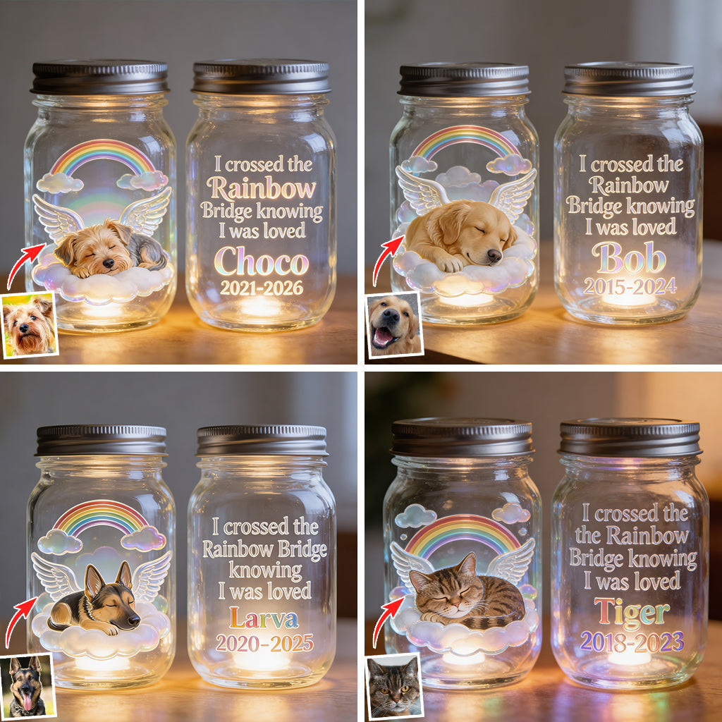 I Crossed Rainbow Bridge - Personalized Dog Mason Jar Light