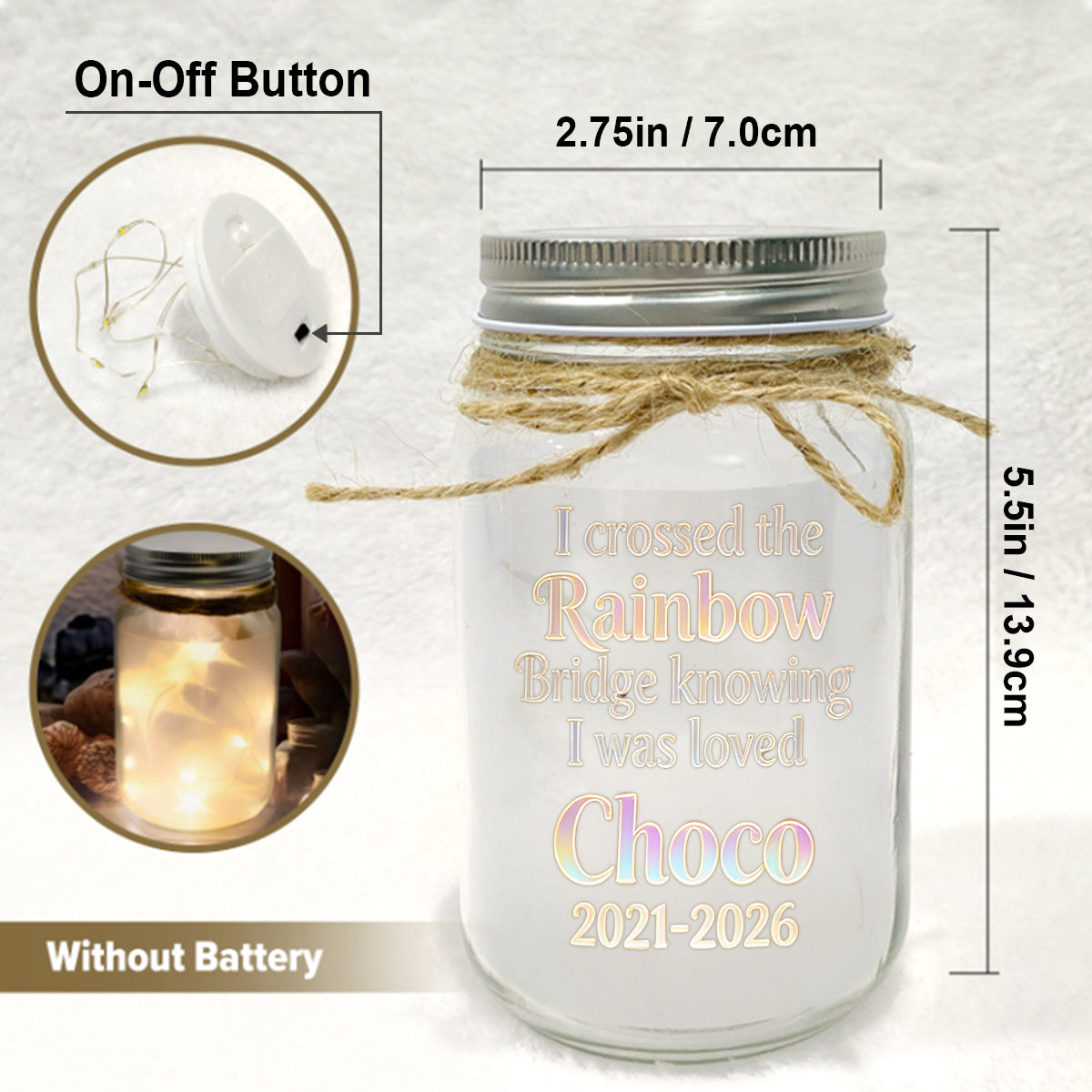 I Crossed Rainbow Bridge - Personalized Dog Mason Jar Light