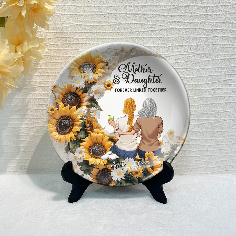 Mother & Daughter/ Son Forever Linked Together - Personalized Mother Ceramic Round Plate