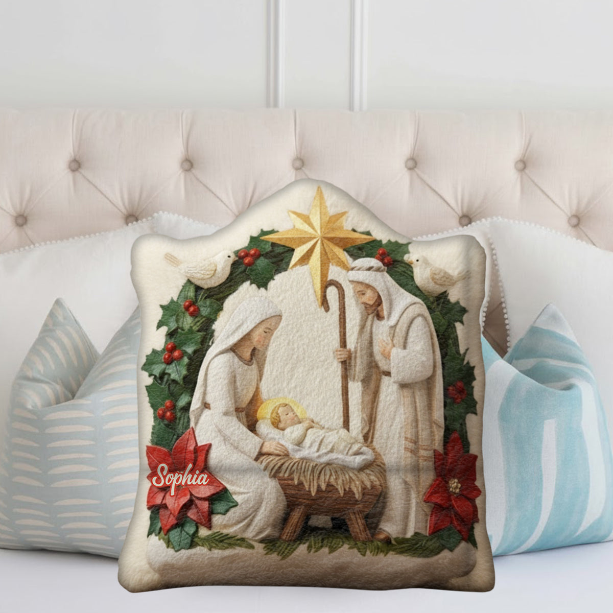 Ivory Blessing Jesus Is The Reason - Personalized Christian Faux Fur Shaped Pillow