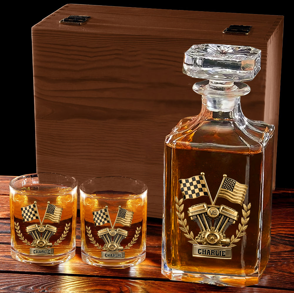 Powerful V8 Engine Car Lover Whiskey Decanter Set
