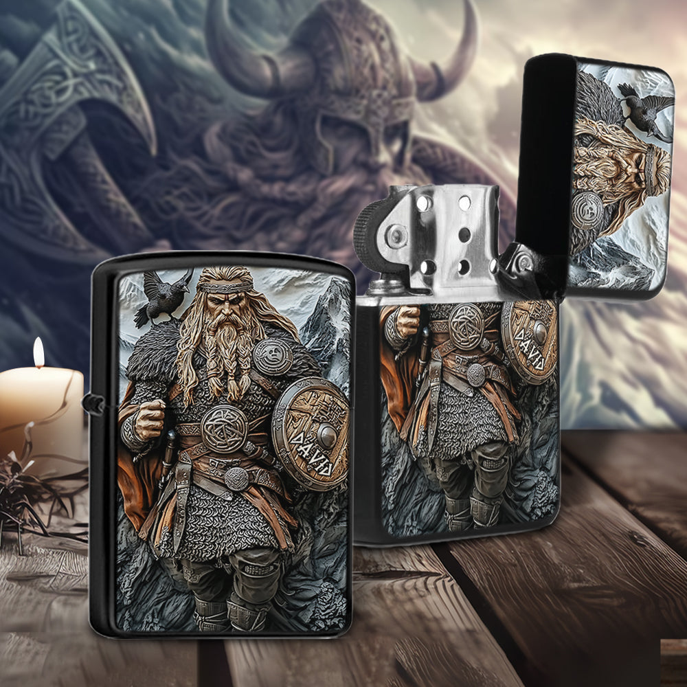 Viking Warrior and Raven - Personalized Viking Lighter