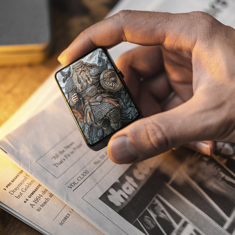 Viking Warrior and Raven - Personalized Viking Lighter