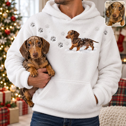 Snowy Walk Paw Pet Dogs Cats Lovers - Personalized Dog Fleece Hoodie