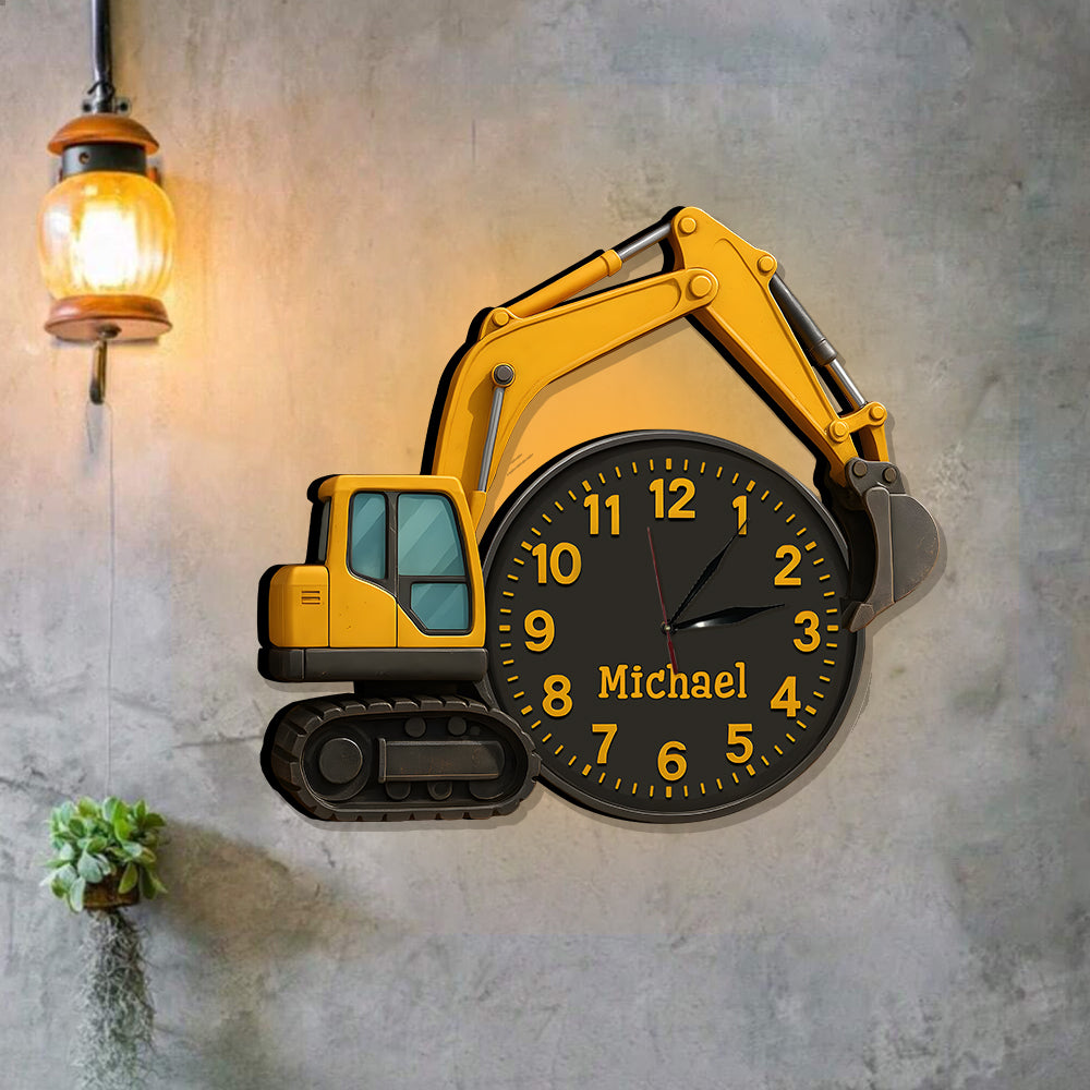 Excavator Decor - Personalized Kid LED Light Wall Clock