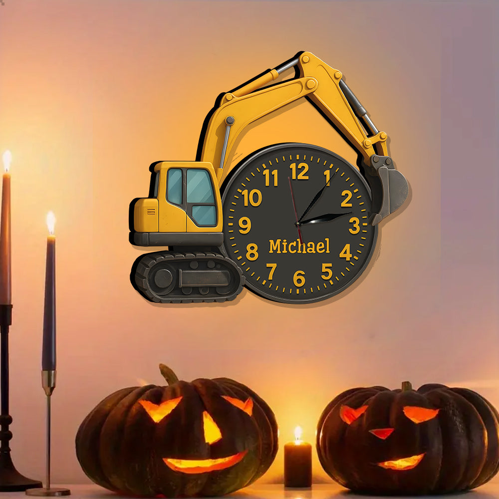 Excavator Decor - Personalized Kid LED Light Wall Clock
