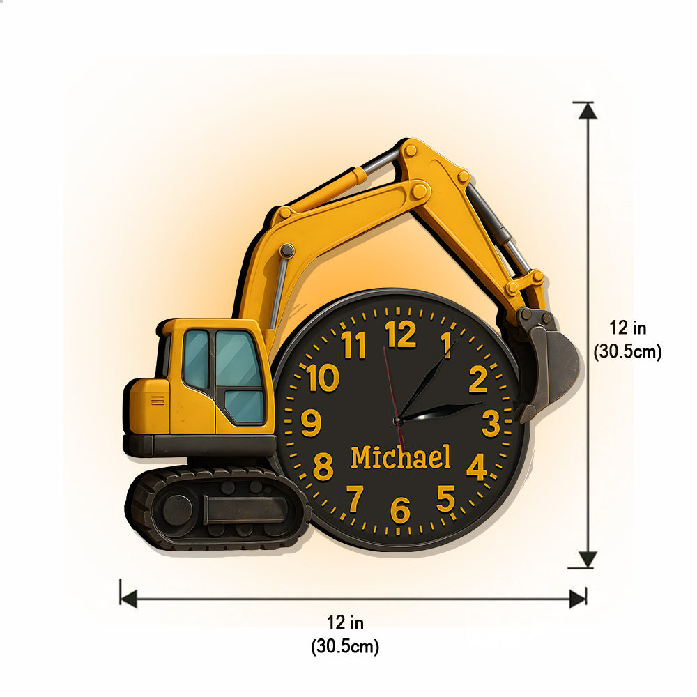 Excavator Decor - Personalized Kid LED Light Wall Clock