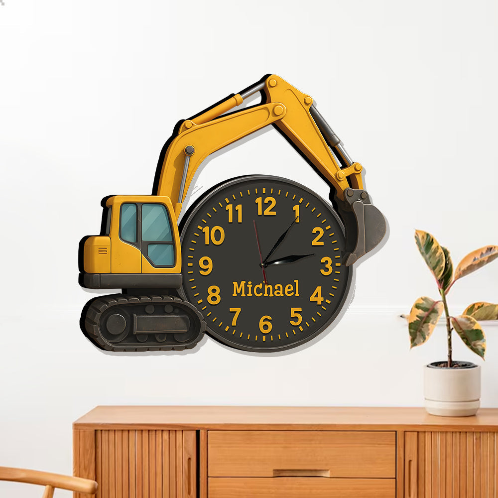 Excavator Decor - Personalized Kid LED Light Wall Clock