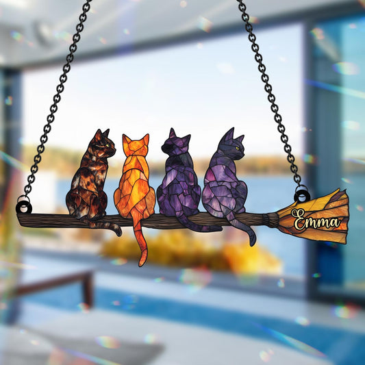 Mystery Cat - Personalized Witch Window Hanging Suncatcher Ornament