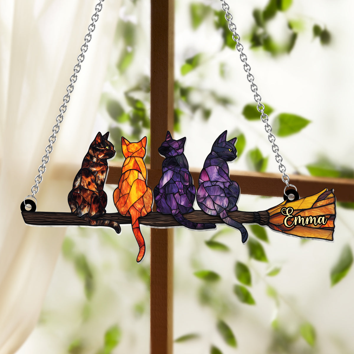 Mystery Cat - Personalized Witch Window Hanging Suncatcher Ornament