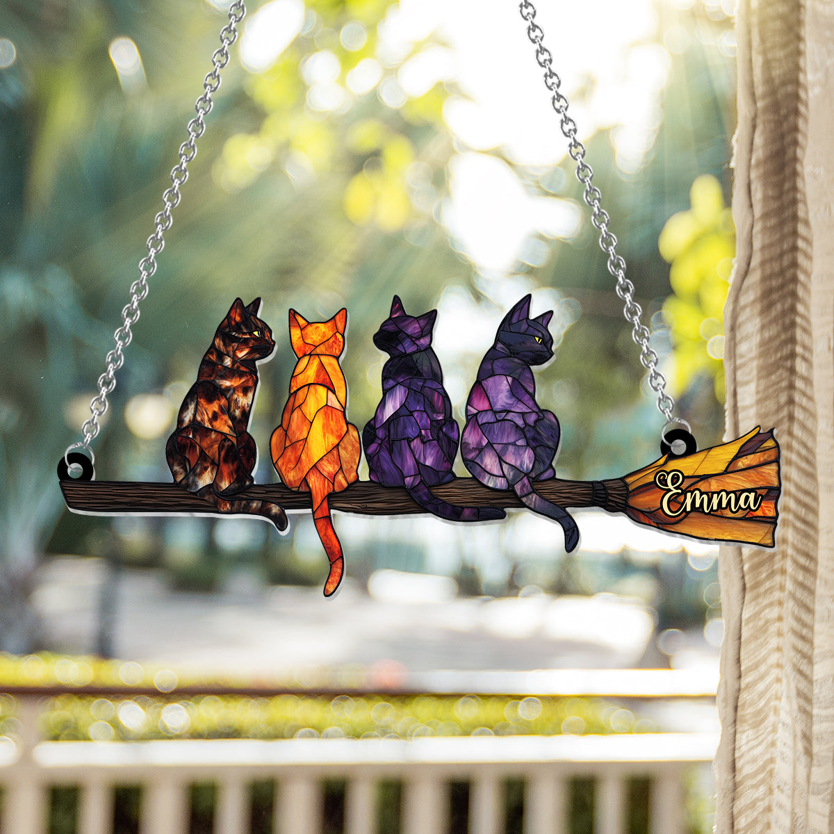 Mystery Cat - Personalized Witch Window Hanging Suncatcher Ornament