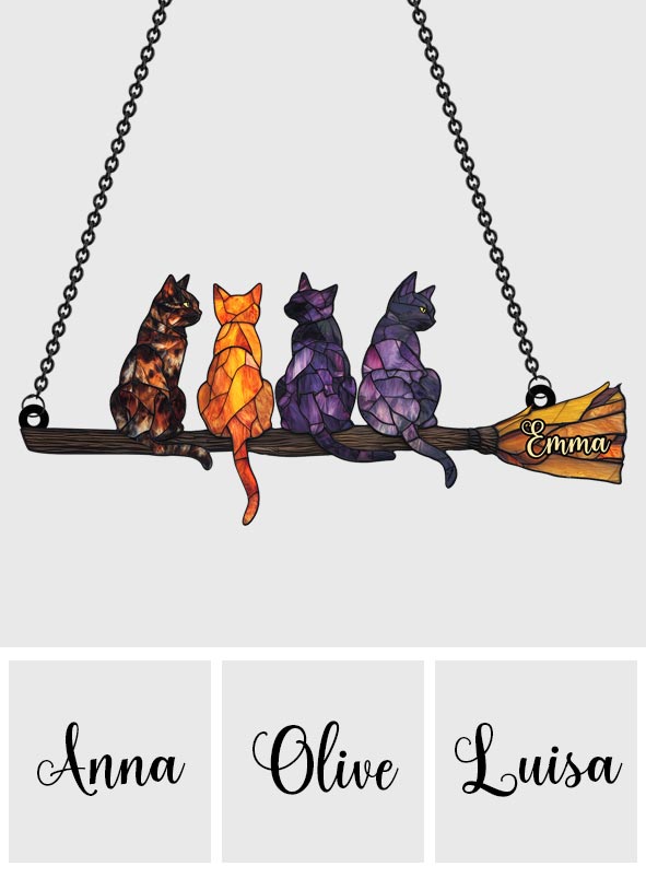 Mystery Cat - Personalized Witch Window Hanging Suncatcher Ornament