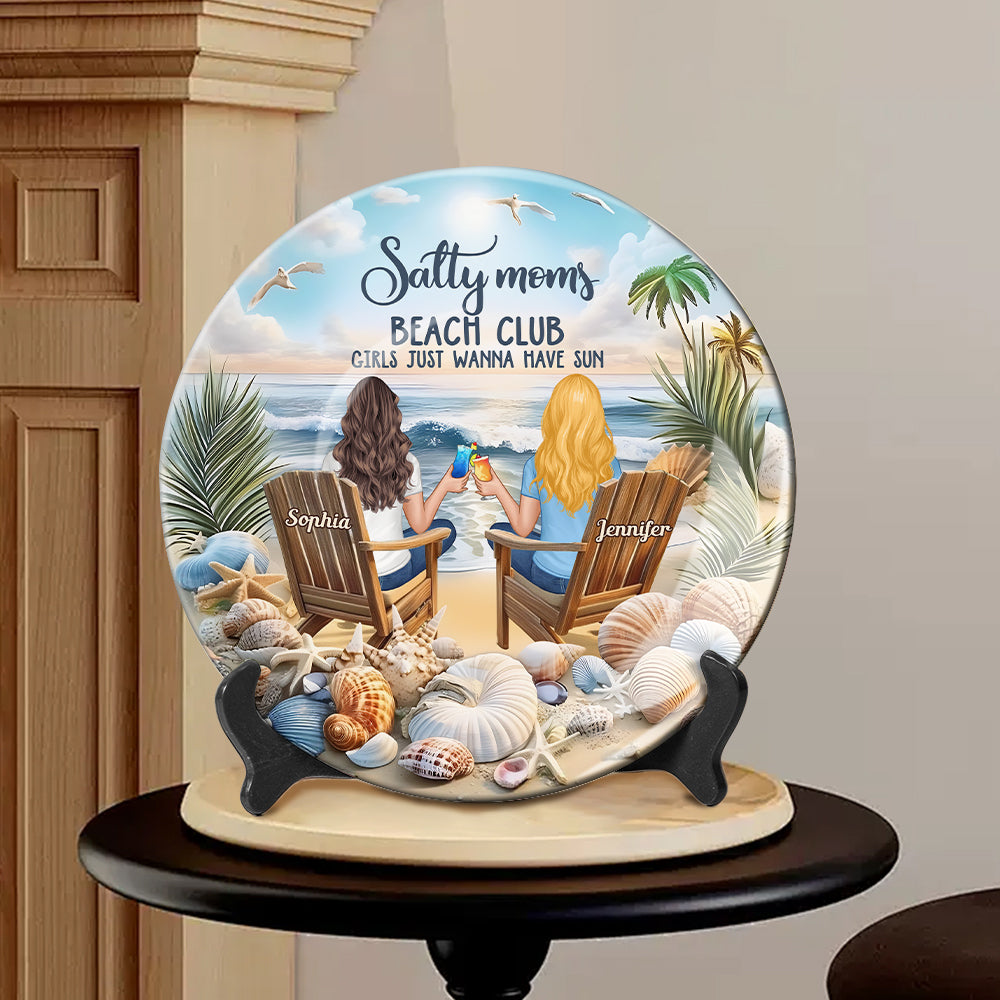 Salty Moms Beach Club - Personalized Mother Ceramic Round Plate