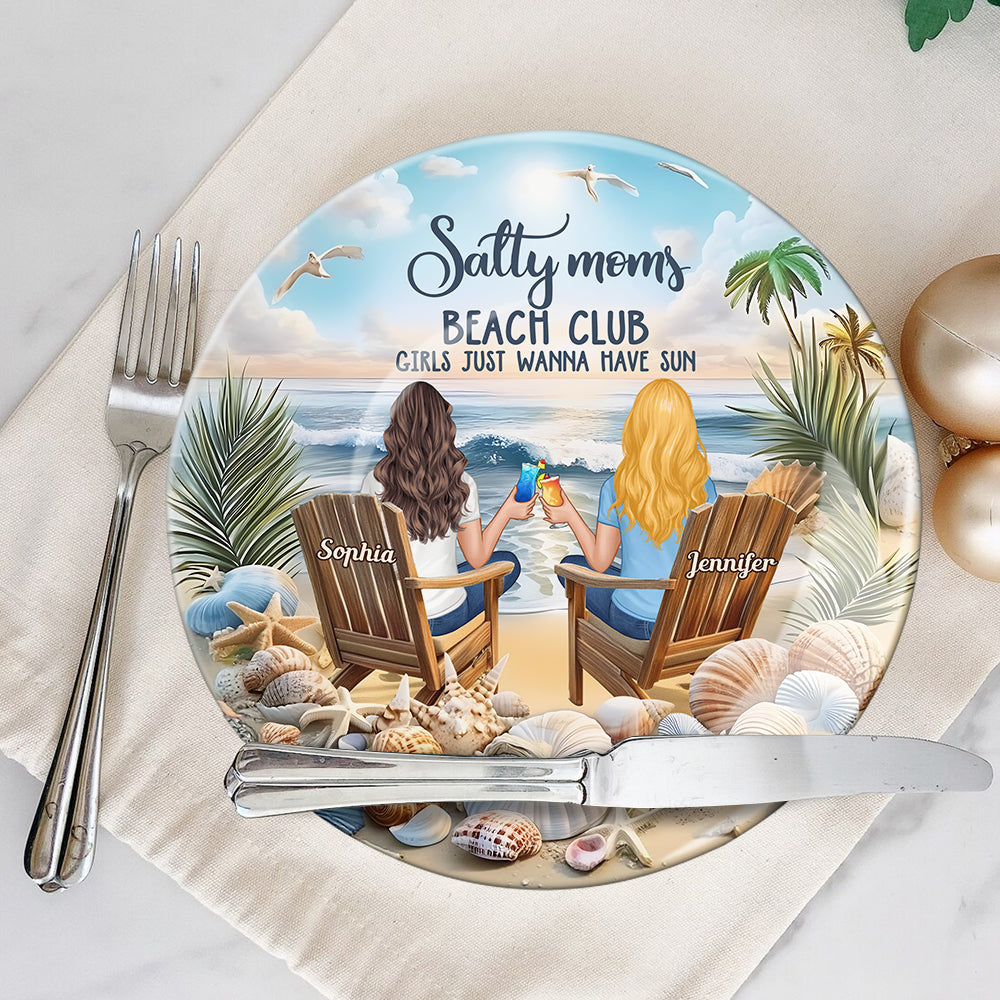 Salty Moms Beach Club - Personalized Mother Ceramic Round Plate