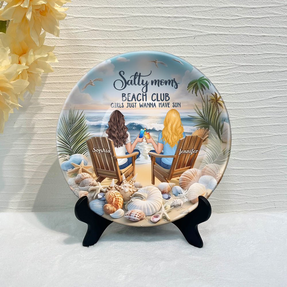 Salty Moms Beach Club - Personalized Mother Ceramic Round Plate