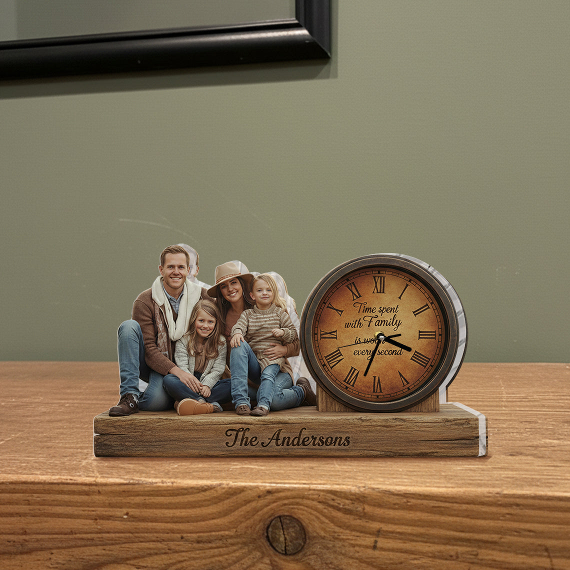 Time Spent With Family Is Worth Every Second - Personalized Family Desk Clock Plaque