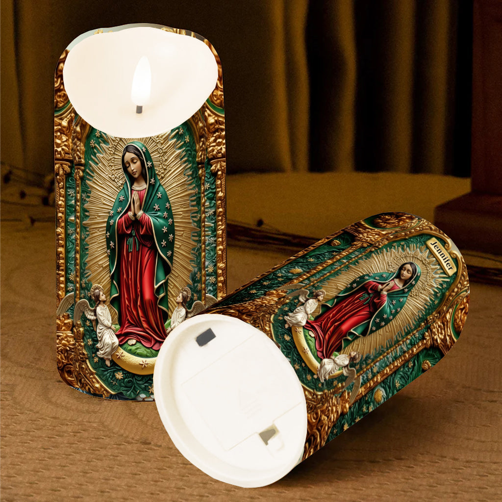 Blessed Virgin Mary Relief Candle - Personalized Christian Flameless Candle
